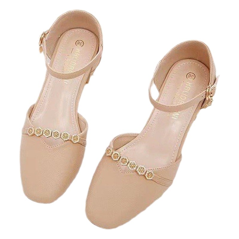 Closed toe sandals women's elegant 2024 spring and summer new chunky heel strap versatile fairy style high heels hollow shoes