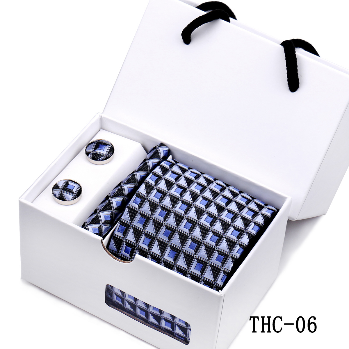 Picture of Men's Tie High Sense Gift Box 3 Pieces suit Business Dress Wedding Plaid Red Black Long Tie Shengzhou