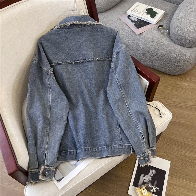 Picture of Vintage Rave Old Ripped Denim Coat Women's Spring and Autumn Loose Casual All-match Work Jacket Top Trendy Ins