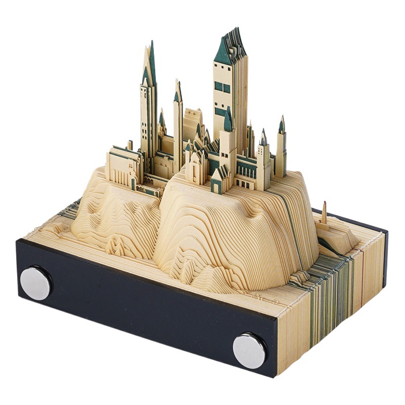 Hogworth note paper 3d three-dimensional large castle building model decoration paper carving sticky note desktop decoration