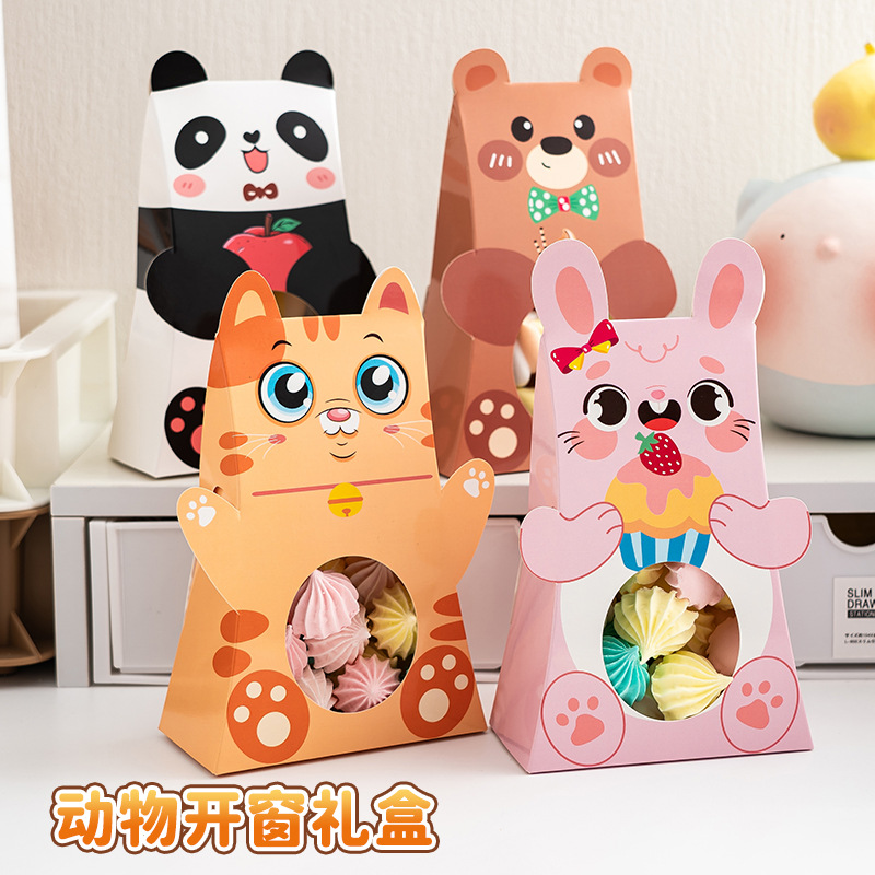 Cute Cartoon Animal Window Opening Gift Box Advanced Sense Hollow Visual Candy Gift Box Folding Color Packaging Box