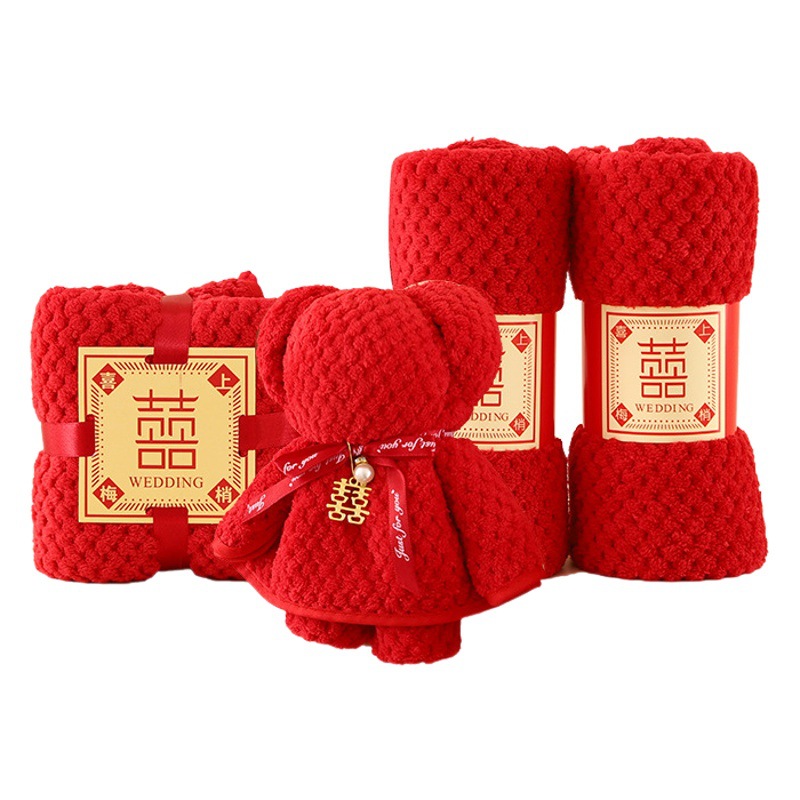 Bear towel coral fleece hand gift wedding wedding wedding shop promotion activity opening gift red towel advertising gift