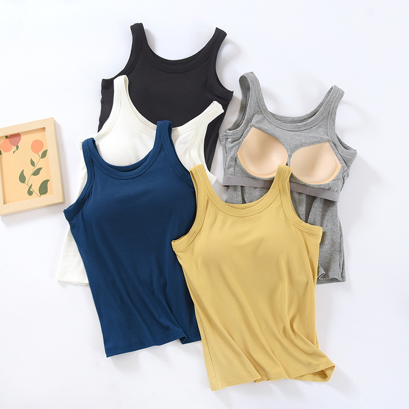 Picture of Vest with Chest Pad Sling Wide Shoulder Strap Base Cup Bra One-piece Underwear Long Top Anti-slip Sleeveless Women
