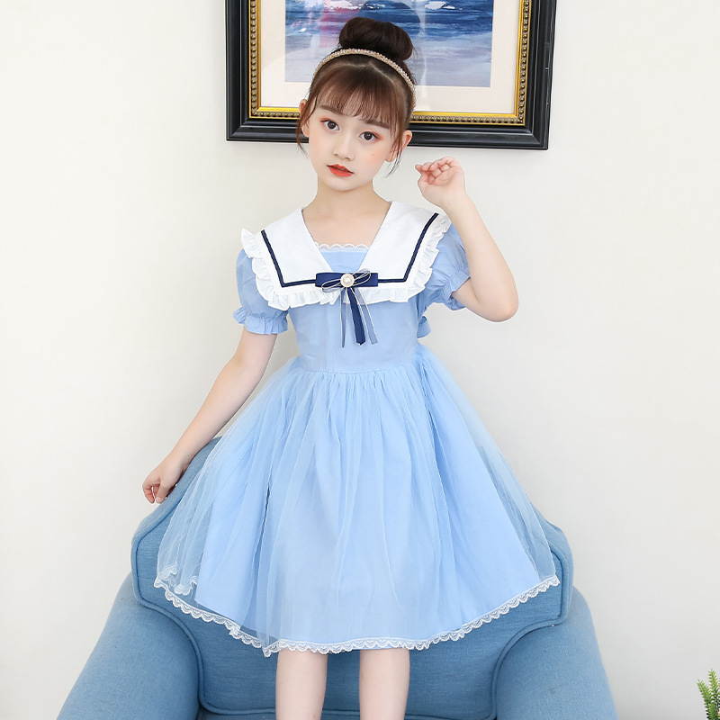 Girl's Dress Summer Doll Collar Sweet Dress Little Girl's Internet Popular Foreign Style Princess Style Mesh Dress Children's Wear