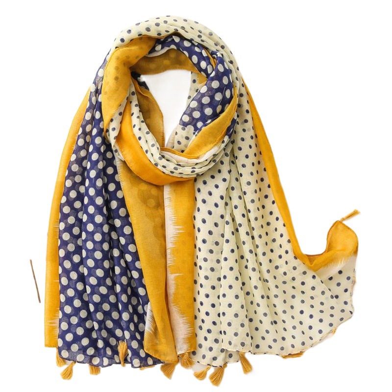 Spring New Korean Style All-match Size Polka Dot Contrasting Color Cotton Linen Shawl Dual-use Long Seaside Scarf Women's Scarf