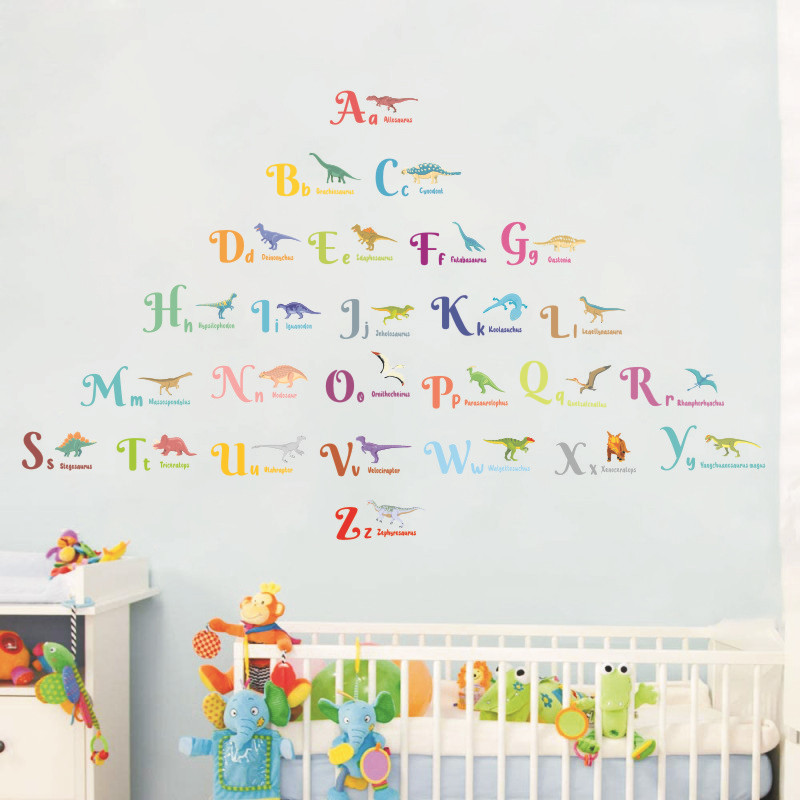 Picture of 26 letters cartoon dinosaur wall stickers children's room wall decoration entrance Enlightenment stickers PVC animal stickers