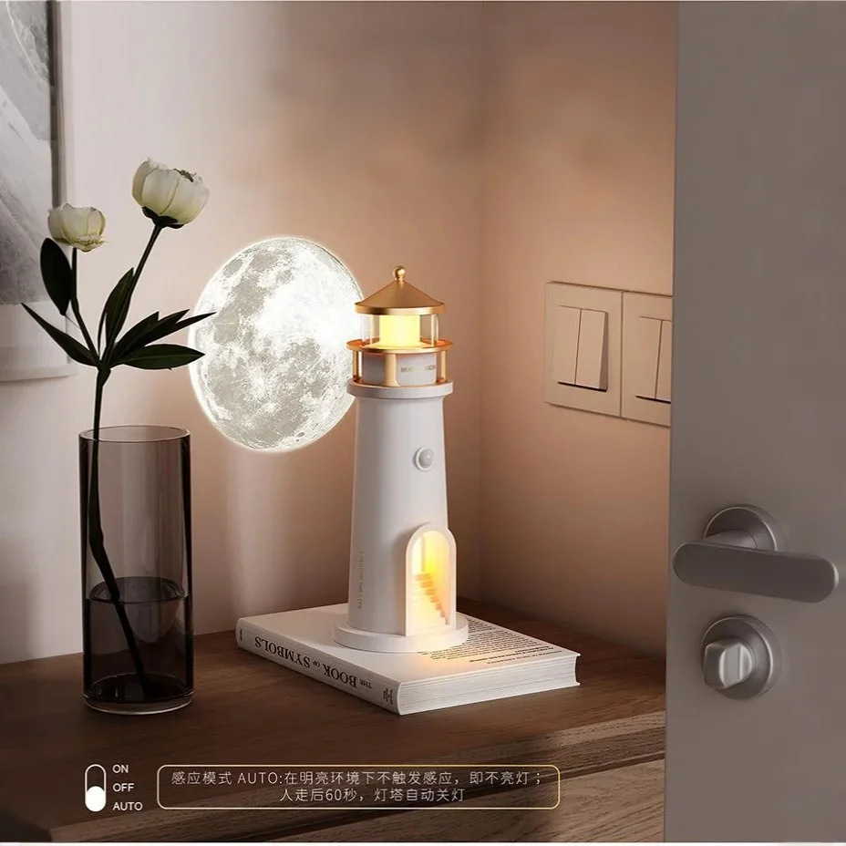 Cross-Border Moonlight Lighthouse Starry Sky Projection Lamp Remote Control Induction Bluetooth Atmosphere Audio Night Light Moonlight Desktop Ornaments