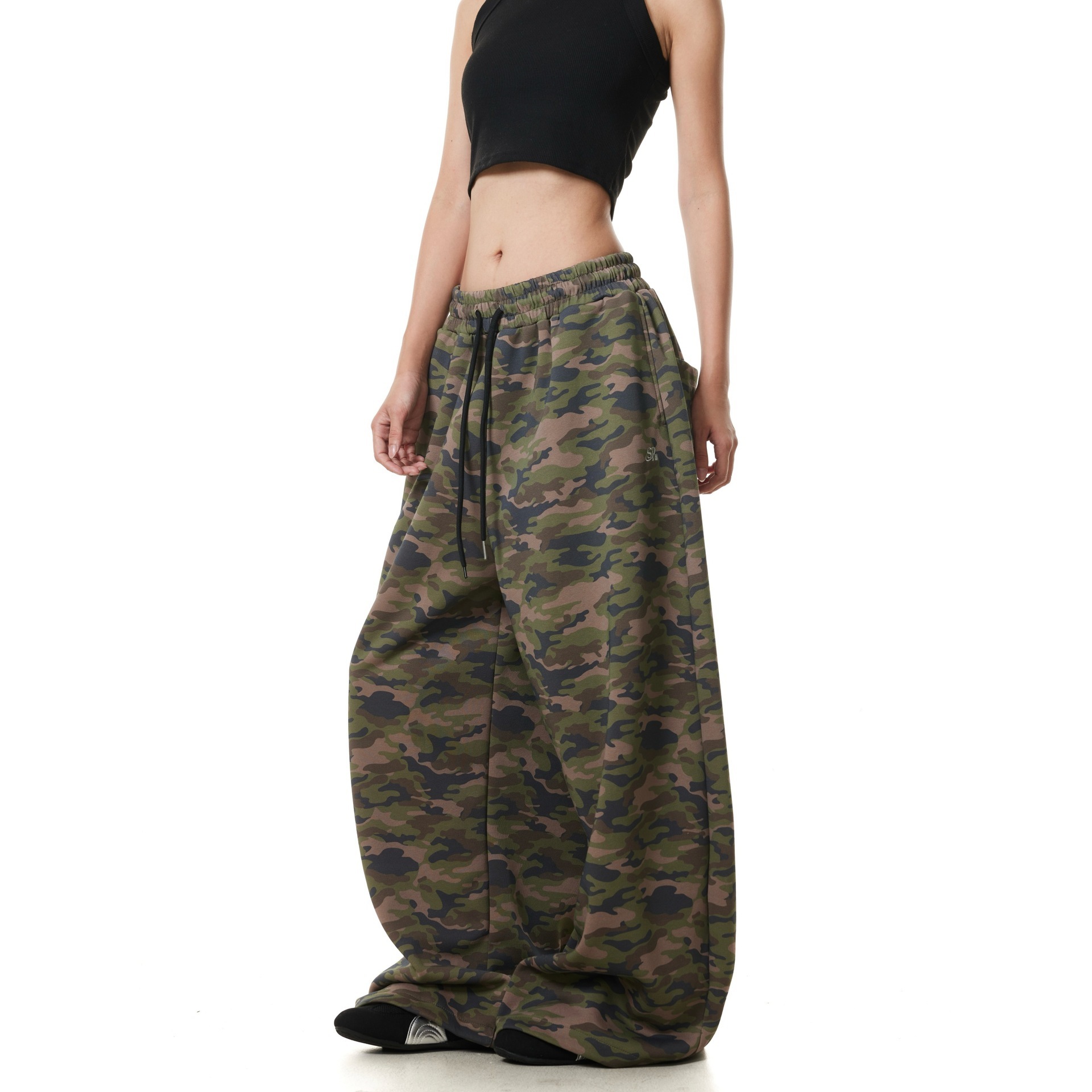 American retro trendy brand drawstring camouflage sports sweatpants women's new casual straight leg loose wide-leg trousers for summer