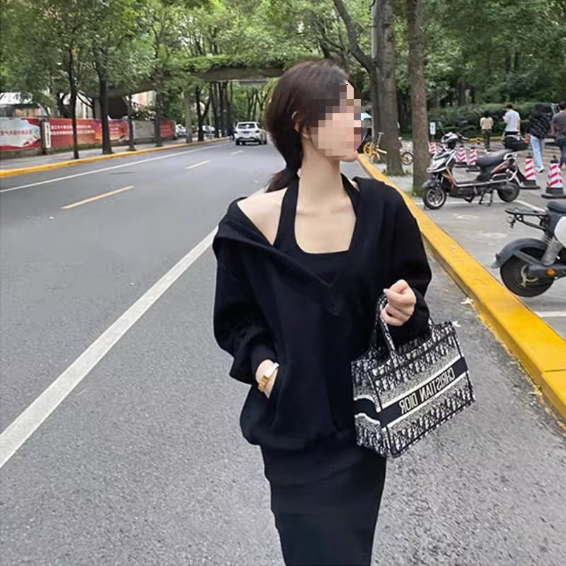 Autumn New Style Western Style Age-reducing Slimming suit Women's plus size Sweater Meat Covering Two-piece Dress chubby girl Women's Clothing
