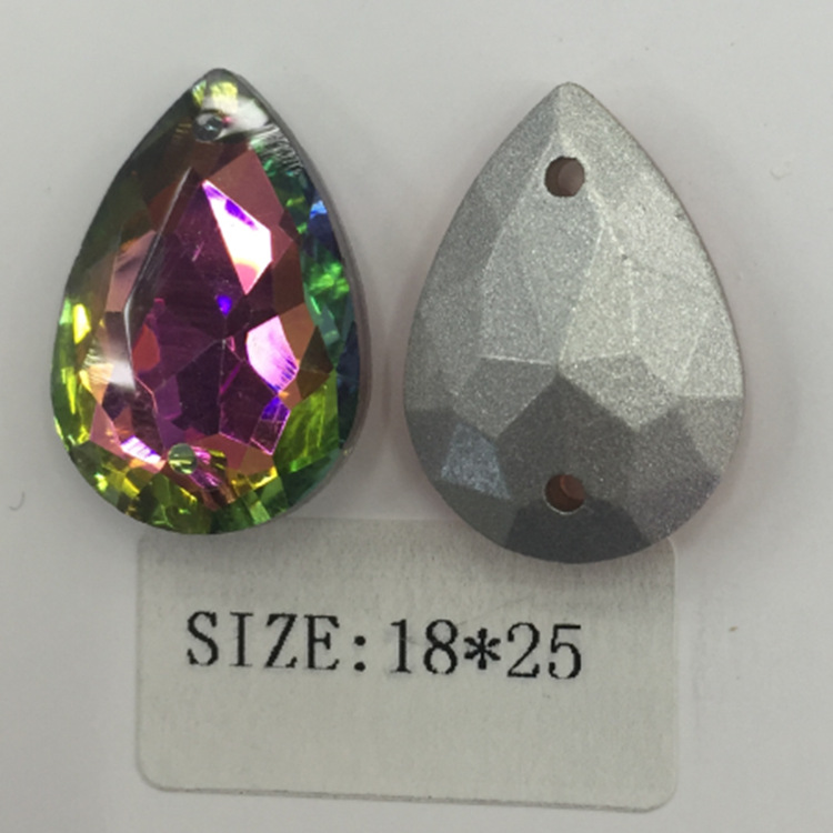Factory wholesale 18*25 water drop double hole glass wedding dress diamond diy hair accessories shoes accessories beads in stock