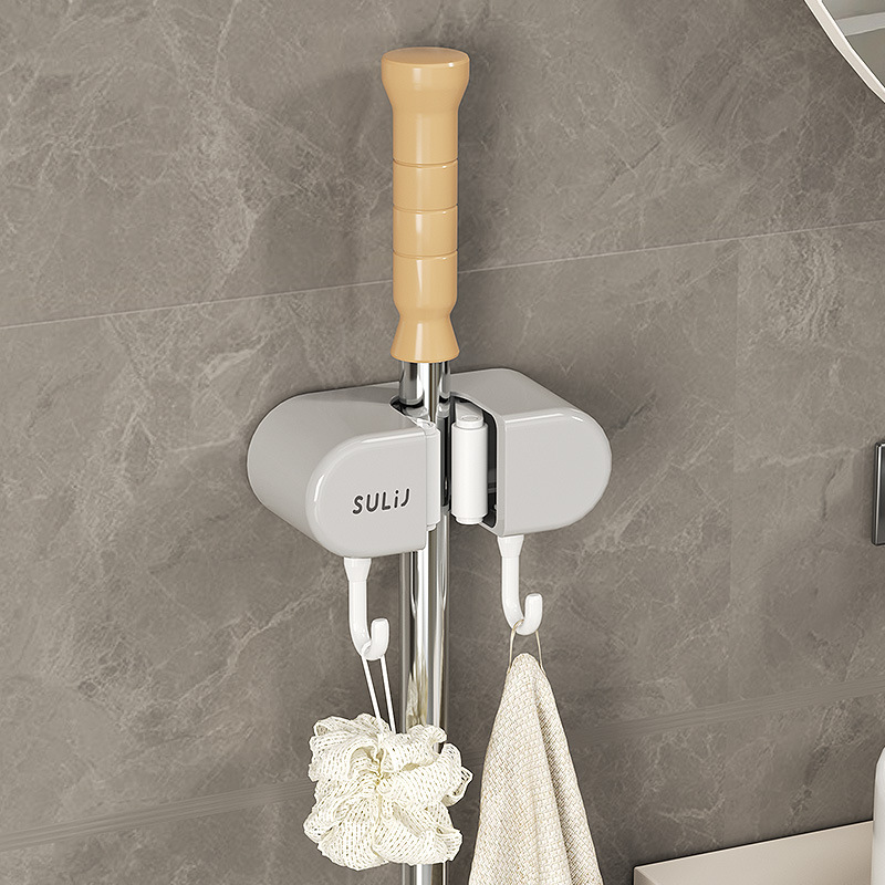 Picture of Wall-mounted mop clip rack punch-free hook balcony bathroom bathroom buckle fixed broom storage rack