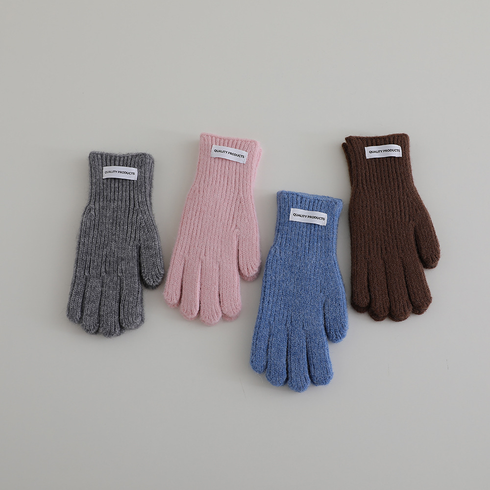 Picture of Winter Children's Knitted Gloves Middle School Students' Knitted Five-Finger Gloves with Exposed Thumb and Index Finger Students Writing Gloves