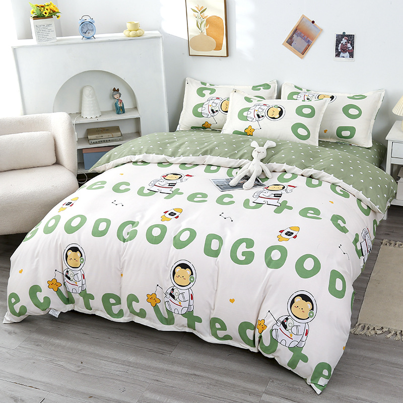 Picture of Small fresh sanding quilt cover four-piece water-washed cotton bed sheet quilt cover simple student dormitory single three-piece wholesale