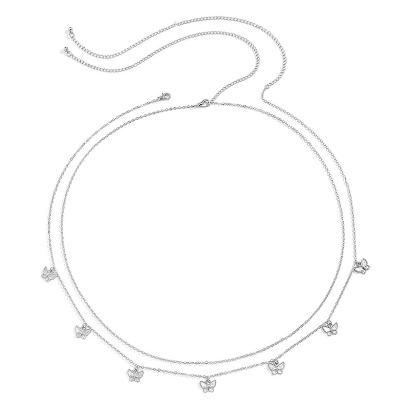 Cross-border New Sweet Cool Double-layer Exquisite Butterfly Tassel Waist Chain Body Chain European and American Summer Beach Sexy Waist Chain