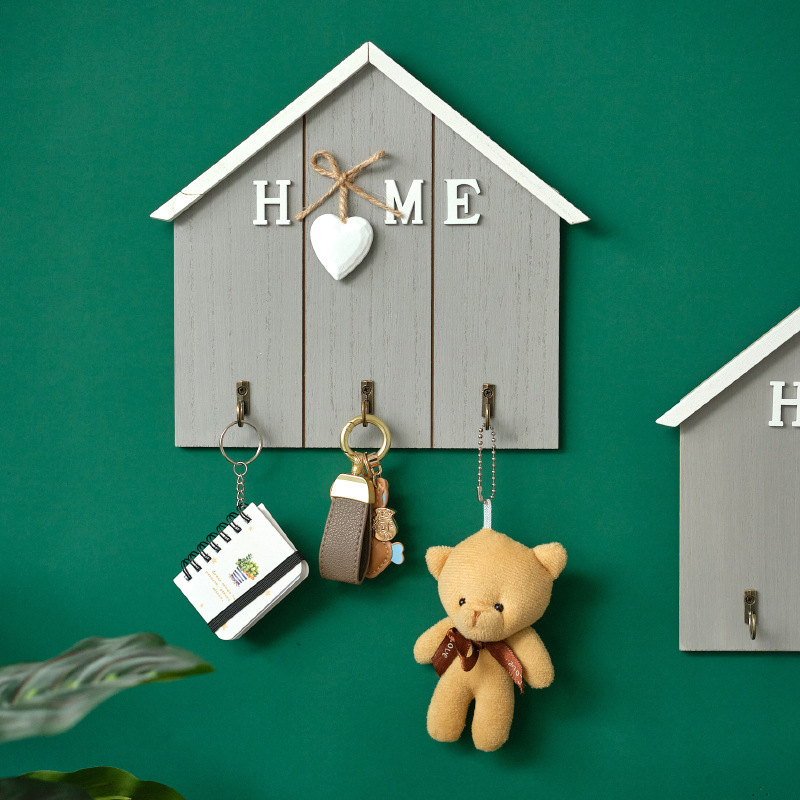 Picture of Creative Home Decoration Key Storage Rack Door Hook Punch-Free Wall Wooden Coat and Hat Key Hook