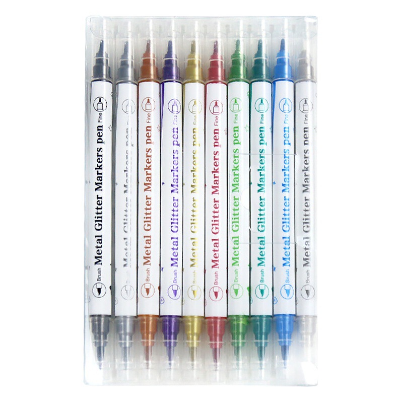 Aiye Beauty Pen 10-Colorful Set Colorful Hook Pen Pearlescent Greeting Card Painting Handbook Double-Headed Soft-Head Marker Pen