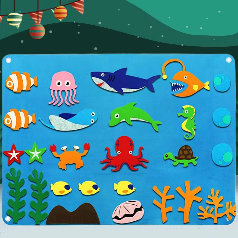 Picture of Amazon cross-border children's early education 3DIY three-dimensional felt game package storyboard learning board printing dinosaur animals