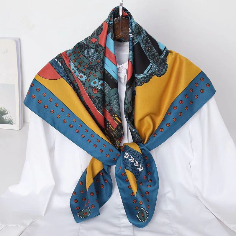 Picture of Autumn and winter all-match shawl animal printed black and white simple large square 90*90CM imitation silk twill silk scarf for women