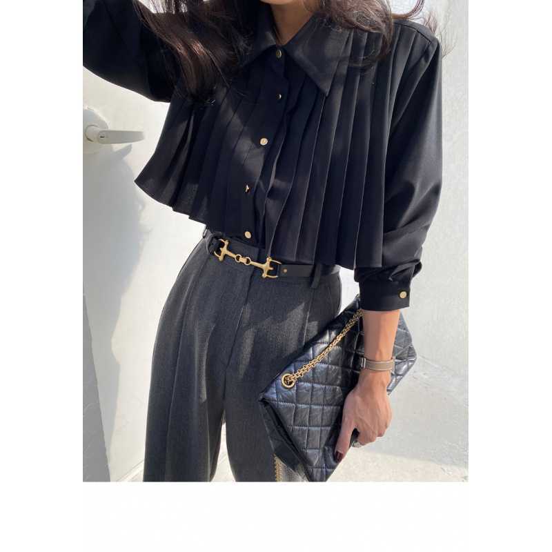 Korean Style Heavy-Duty Pleated Shirt Top
