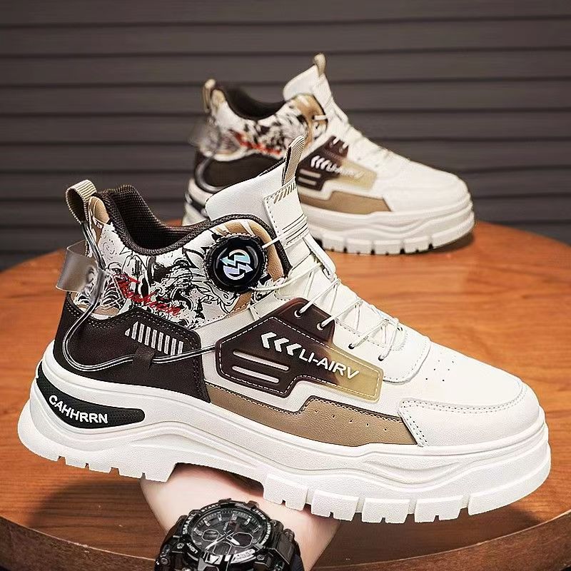 High Top Men's Shoes Autumn Youth Sports Waterproof Abrasion Resistant Slip Thick Sole Casual Workwear Swivel Button Martin Boots