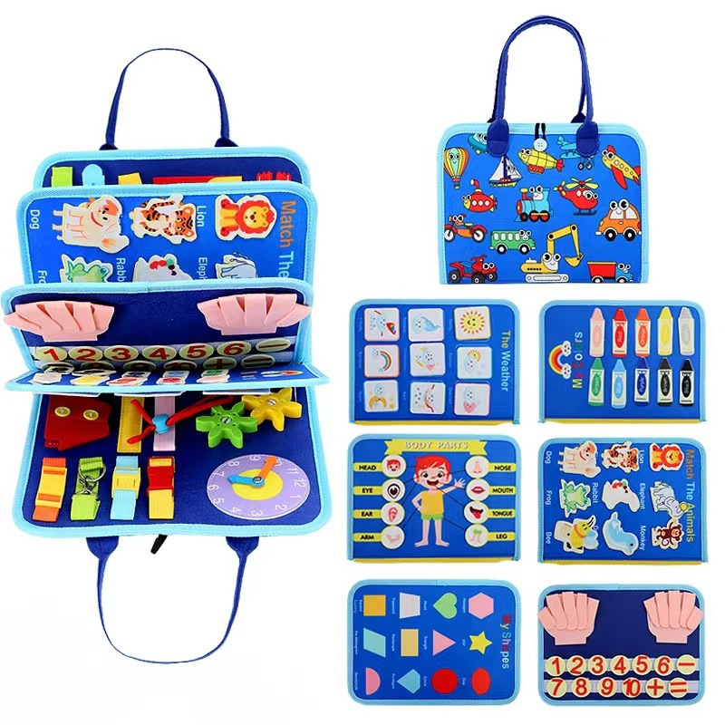 Cross-border new fabric busyboard sensory Montessori educational book felt bag toy children's learning board