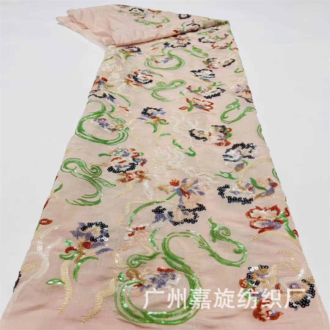 New High Density Tencel Embroidered Sequin Bead Cheongsam Dress Fabric Ethnic Style Bead Tube Children's Wear Embroidered Cloth Lace