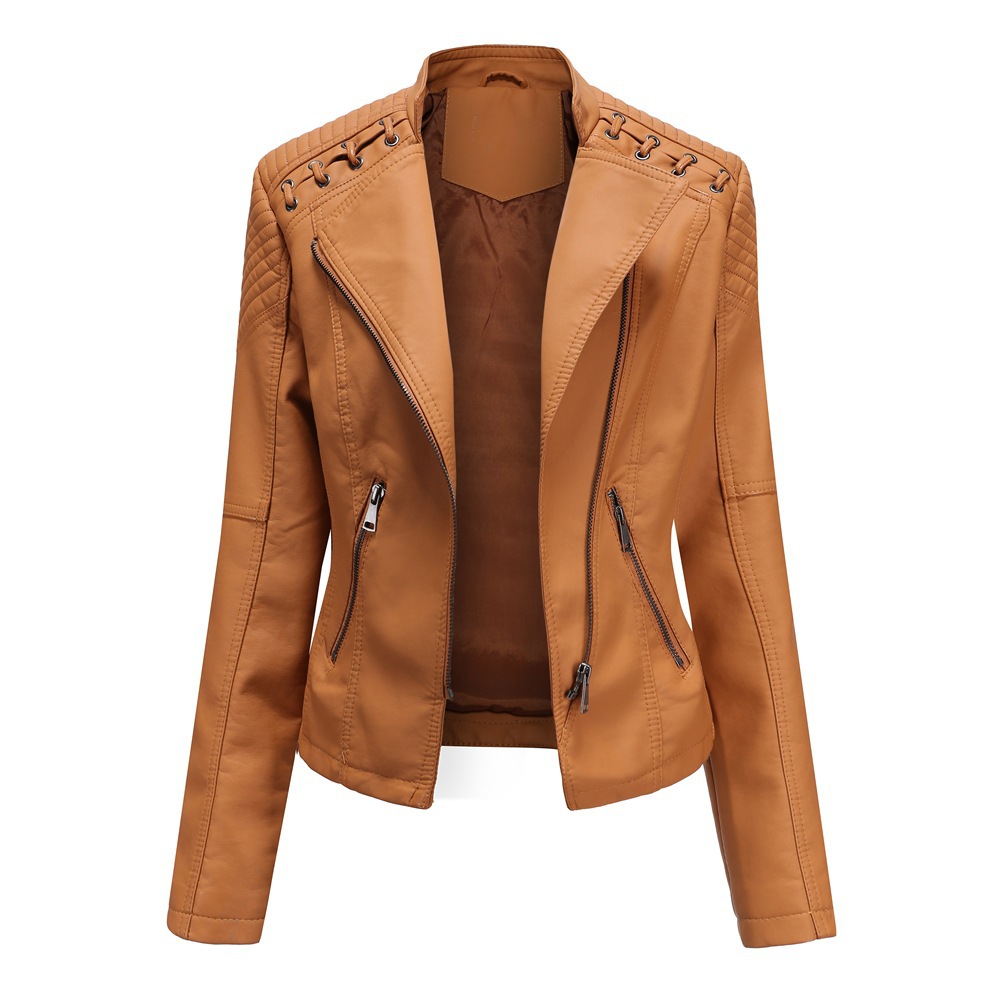 Picture of Cross-border European Size New Spring and Autumn Women's Leather Jacket Women's Short Jacket Slim-fit Thin Leather Jacket Women's Biker Clothes