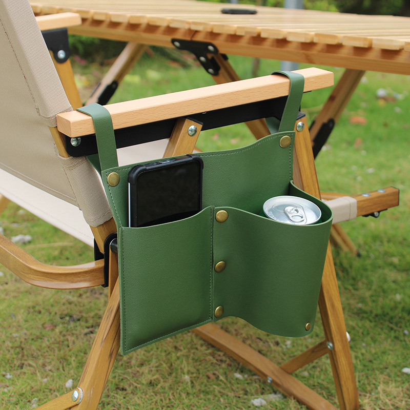Outdoor camping folding chair side hanging leather bag portable beer mobile phone storage hanging bag picnic chair armrest hanging bag