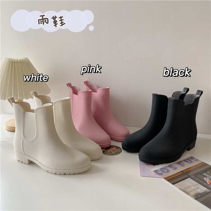 New Style Simple Outer Wear Rain Boots Women's Adult Short Rain Boots Waterproof overshoes Non-slip fleece-lined Water Boots Rubber Shoes Water Shoes