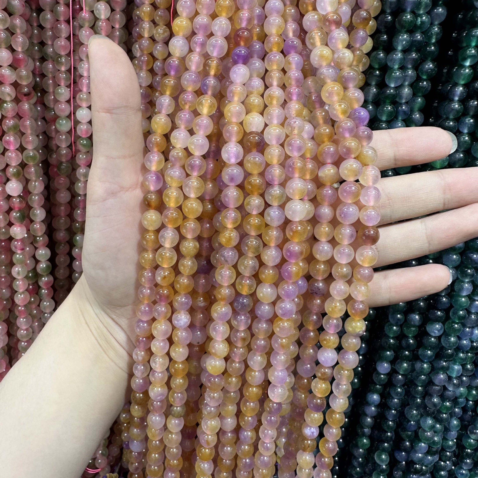 Picture of Live hot grade a chalcedony 8mm two-color round beads beads handmade diy Internet celebrity matching in stock jewelry