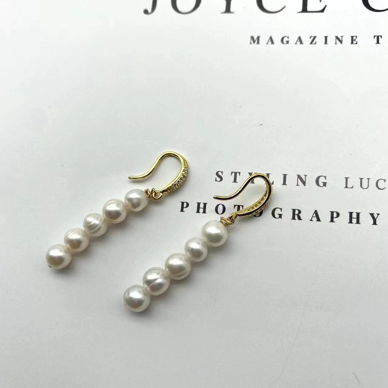 Natural Freshwater Baroque Pearl Women's Japanese and Korean Style Distinctive Earrings Earrings Accessories Bag Gold Fashion Fashion High Heels