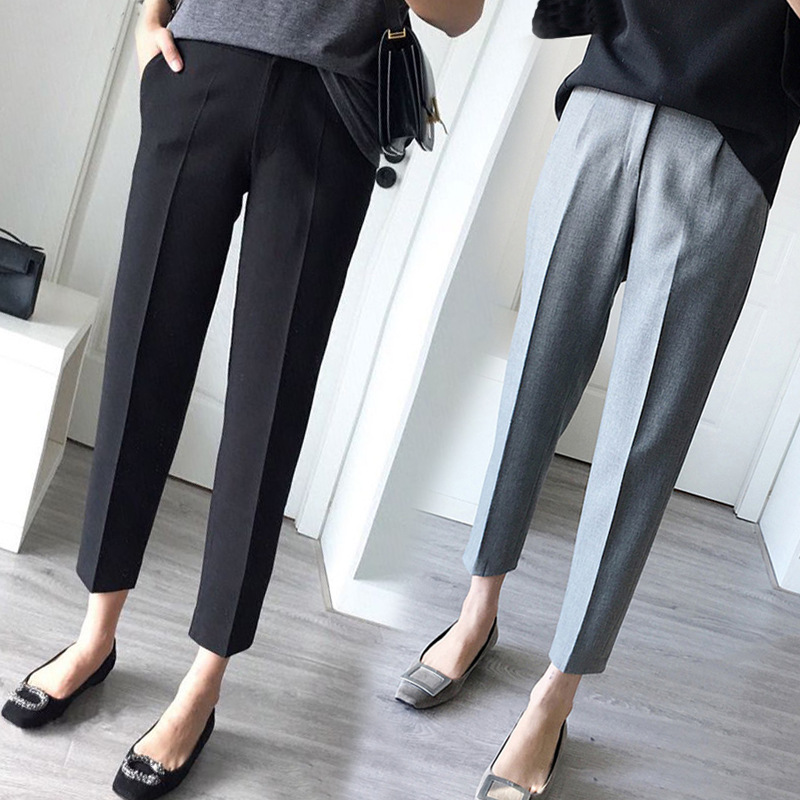 2018 Slim Casual Pants Large Size Pants Straight Cropped Suit Pants Women's Skinny Haren Pants