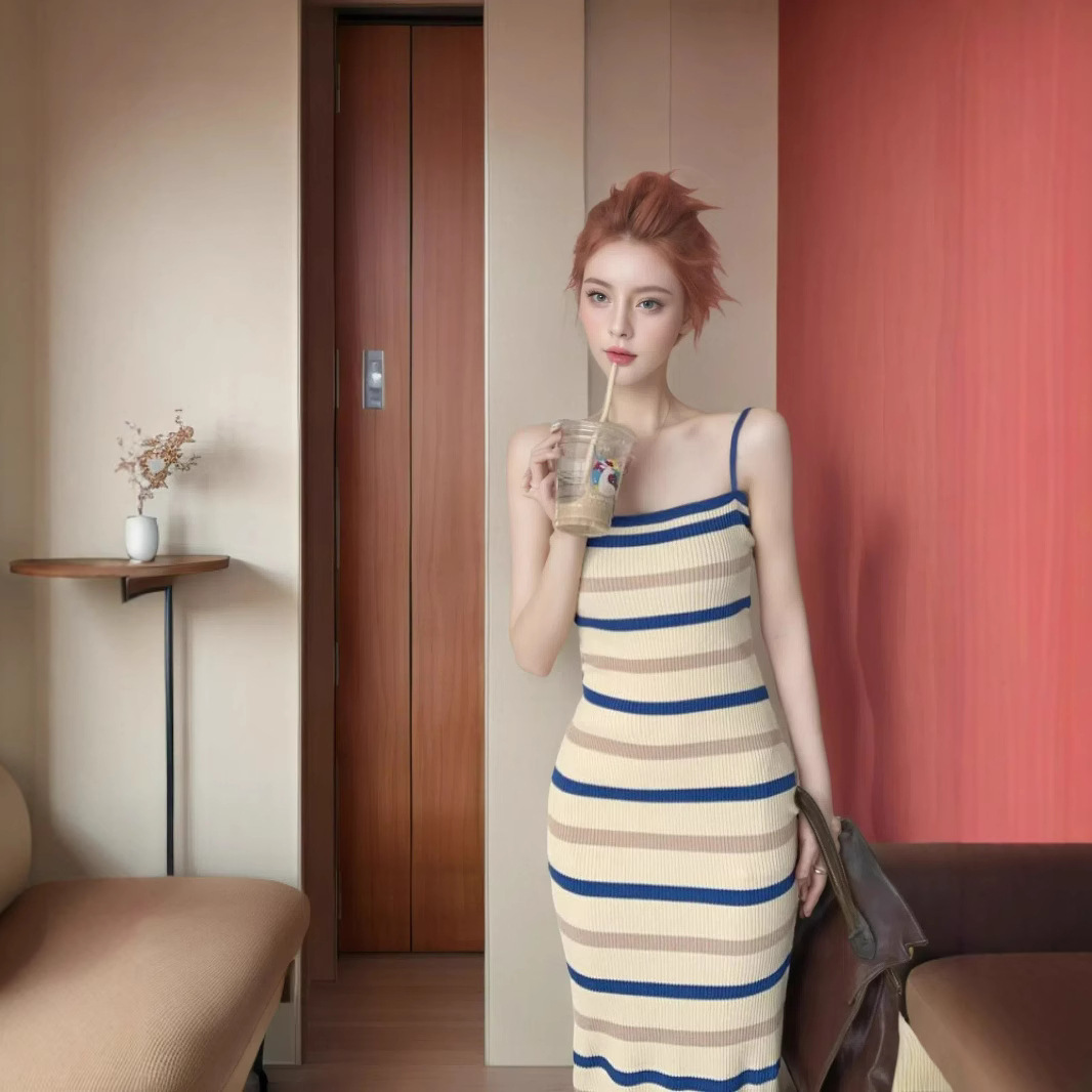 Cross-border 2025 New Style Chanel Knitted Sling dress Small Design Sense Bag Hip Sleeveless Mid-length Dress Trendy