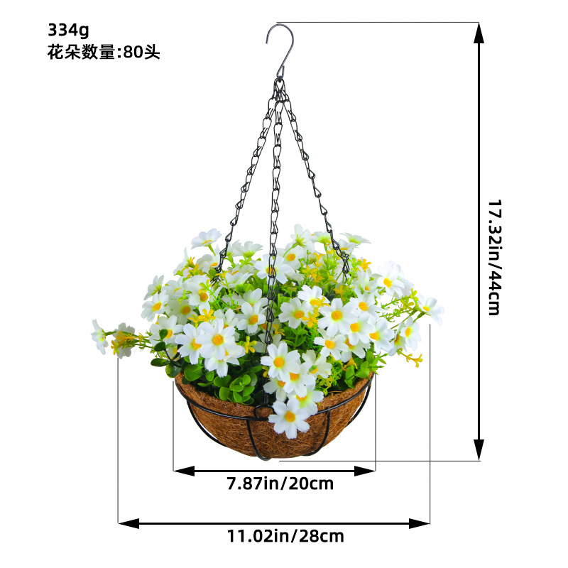 Picture of Hong Kong Love Spring Simulation Flower Hanging Basket Bow Hanging Basket Wreath Home Flower Iron Hanging Basin Decoration
