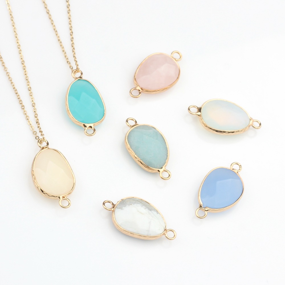 Picture of Cross-border hot selling new natural stone pendant copper wrapping cut-shaped double hanging pendant wholesale