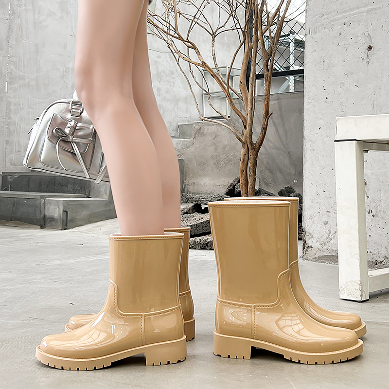 2024 South Korea single explosion cross-border thick socks in the tube net red rain shoes women's thick bottom non-slip fashion rain boots overshoes rubber shoes