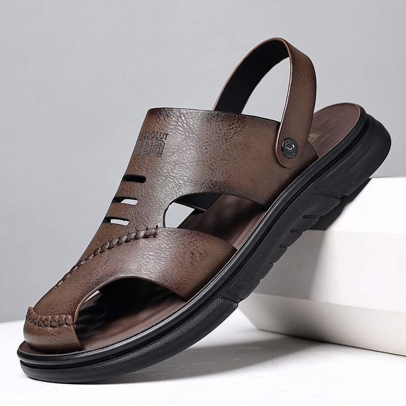 Genuine Leather Sandals Men's Outwear Summer Breathable Casual Men's Sandals Soft Face Beach Men's Fashionable Shoes Factory Outlet