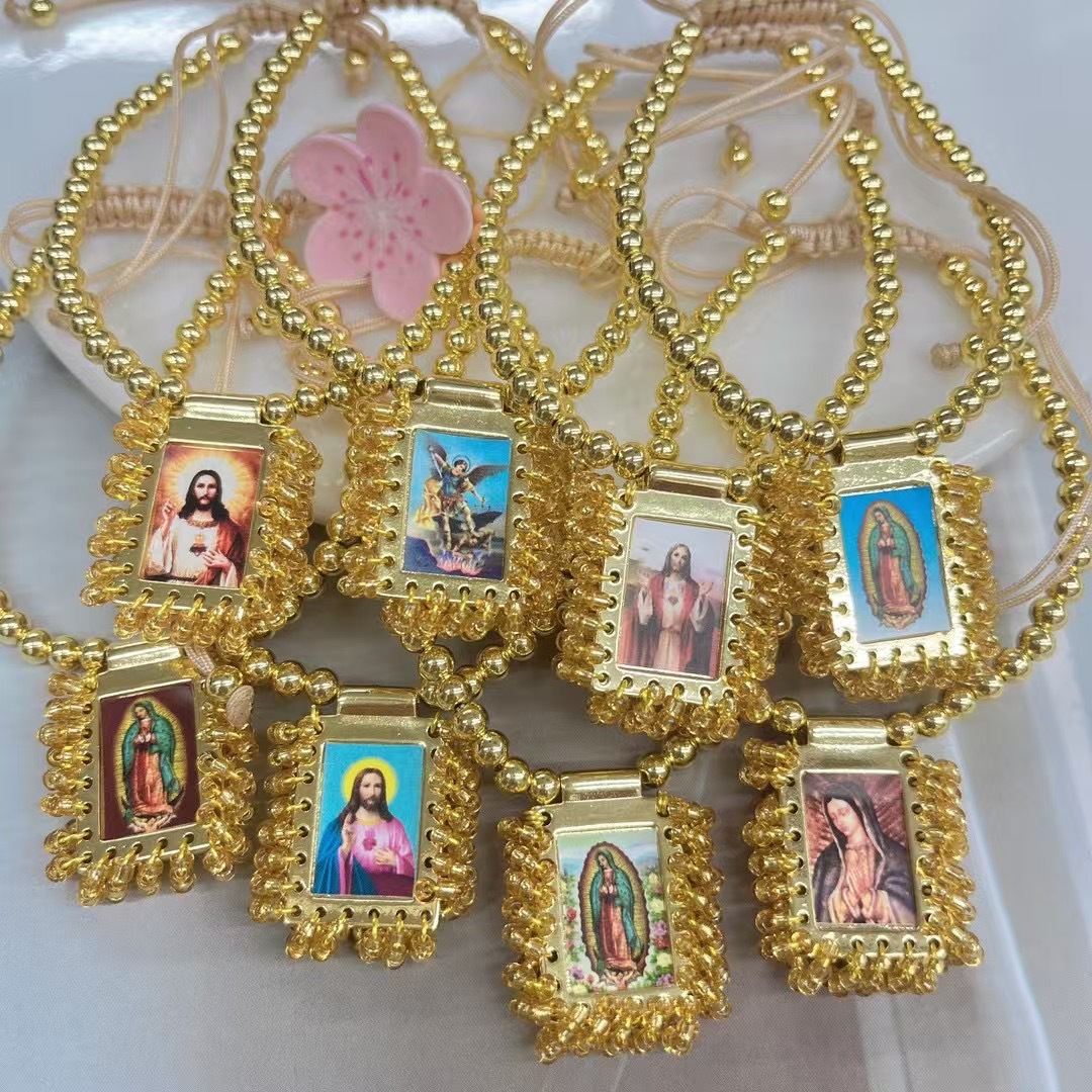 European and American Cross-border Handmade Square Religious Figure Bracelet Pendant Women's All-match Copper Beads Beaded Bracelet