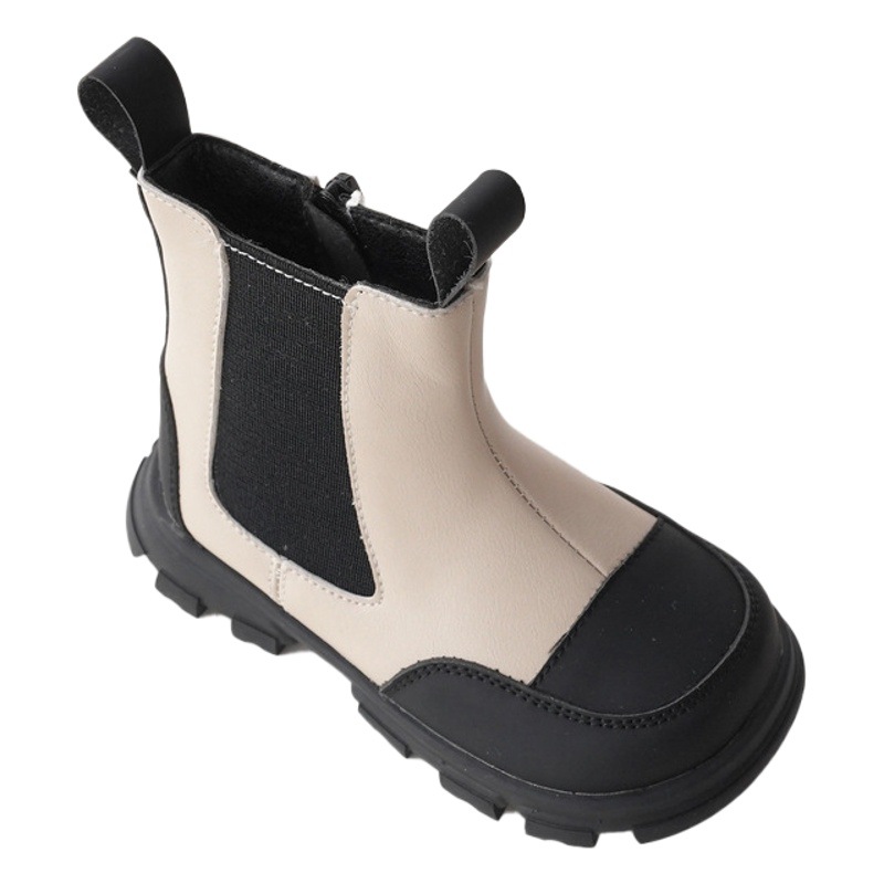 Xshx Retro "Trendy Thick Sole" Children's Chelsea Leather Boots for Boys and Girls Side Zipper Chimney Velvet 20526