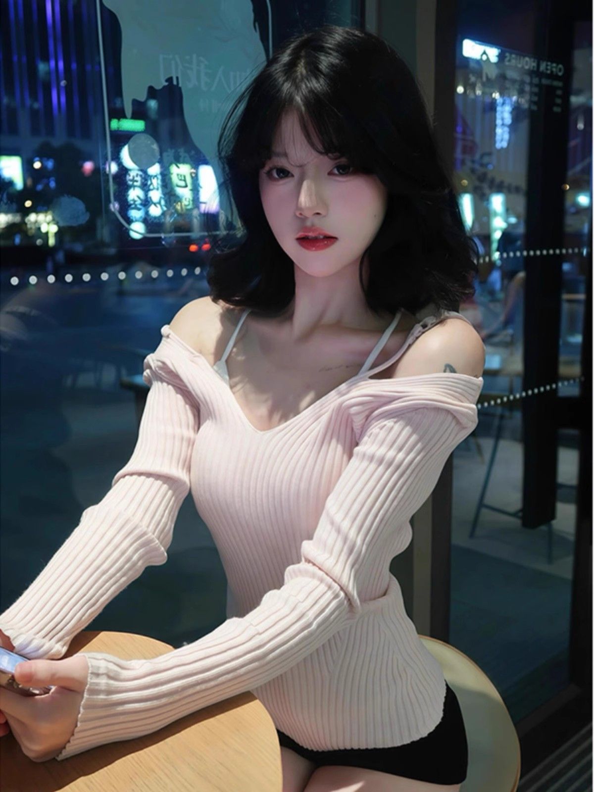 2024 new autumn fashion pure wind pink hot girl long sleeve T-shirt foreign style unique chic off-shoulder top