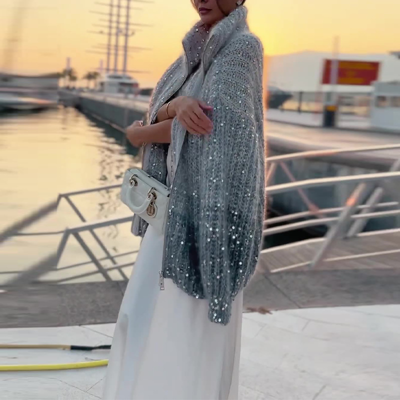 Picture of 2023 Autumn/Winter New European and American Style Sequin Loose Sweater Jacket for Women, Lazy Style Thick Cardigan, Chanel Style V-Neck