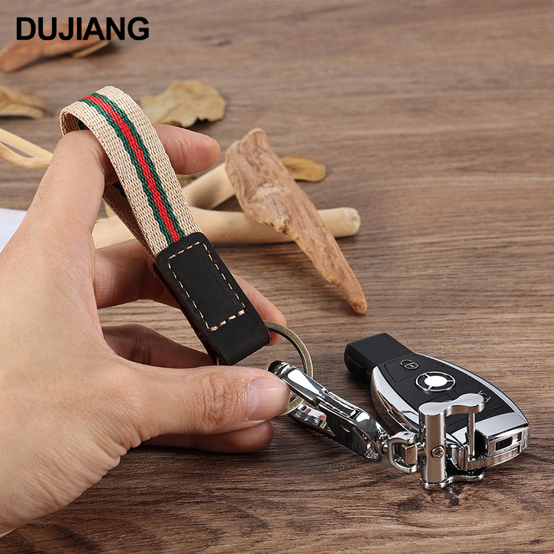 New leather striped woven belt key chain fashion simple car key ring bag pendant leather key rope