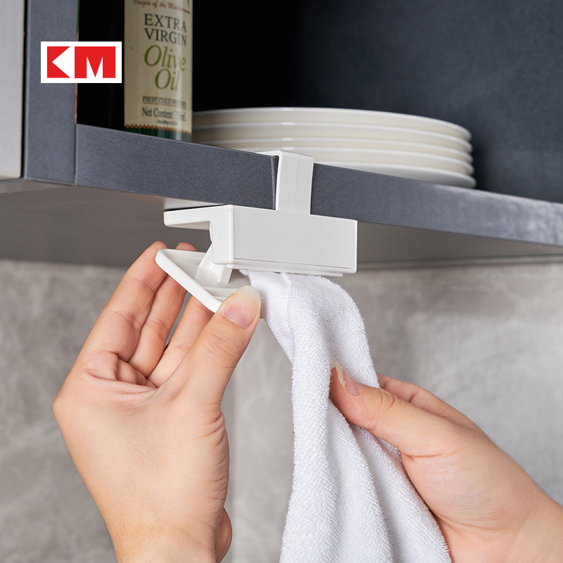 Picture of Japanese-style Kitchen Dish Rack Cabinet Door Rear Towel Rack Hole-free Plastic Dish Cloth Buckle-type Storage Rack