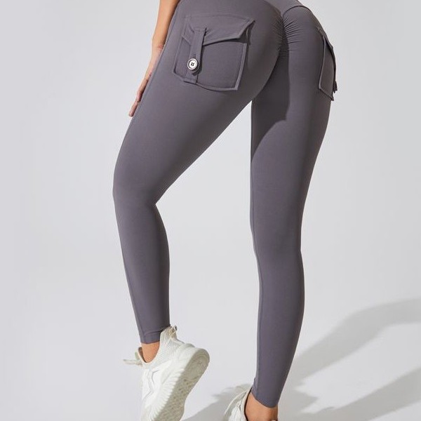 Workwear Hip-Lifting Yoga Pants High-Waisted Pocket Sports Fitness Pants Women's Naked-Feel High-Elastic Running Quick-Dry Sports Leggings