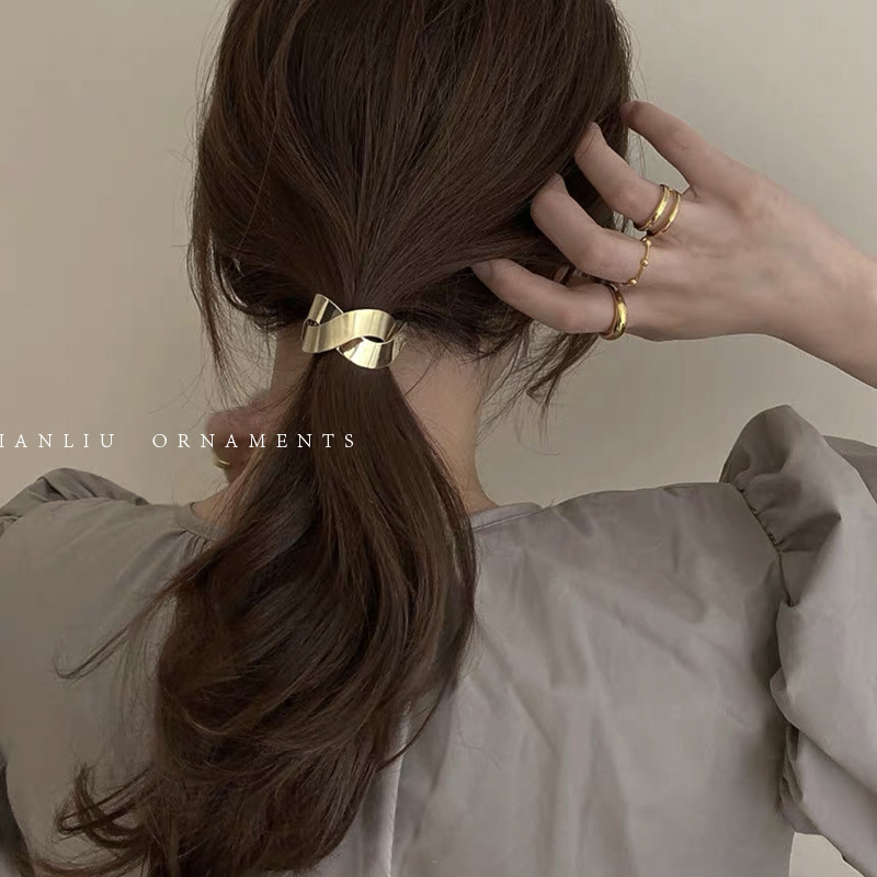 Korean Simple Metal Brushed Hair Rope Female Internet Celebrity High Elastic Hair Rubber Band Headband Elegant Hair Tie Headwear