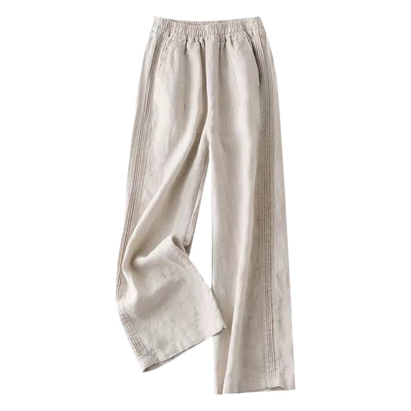 Cotton and Linen Wide-leg Pants Women's 2024 Spring and Summer Thin Korean Style Side Pleated High Waist Draped Women's Casual Straight Pants