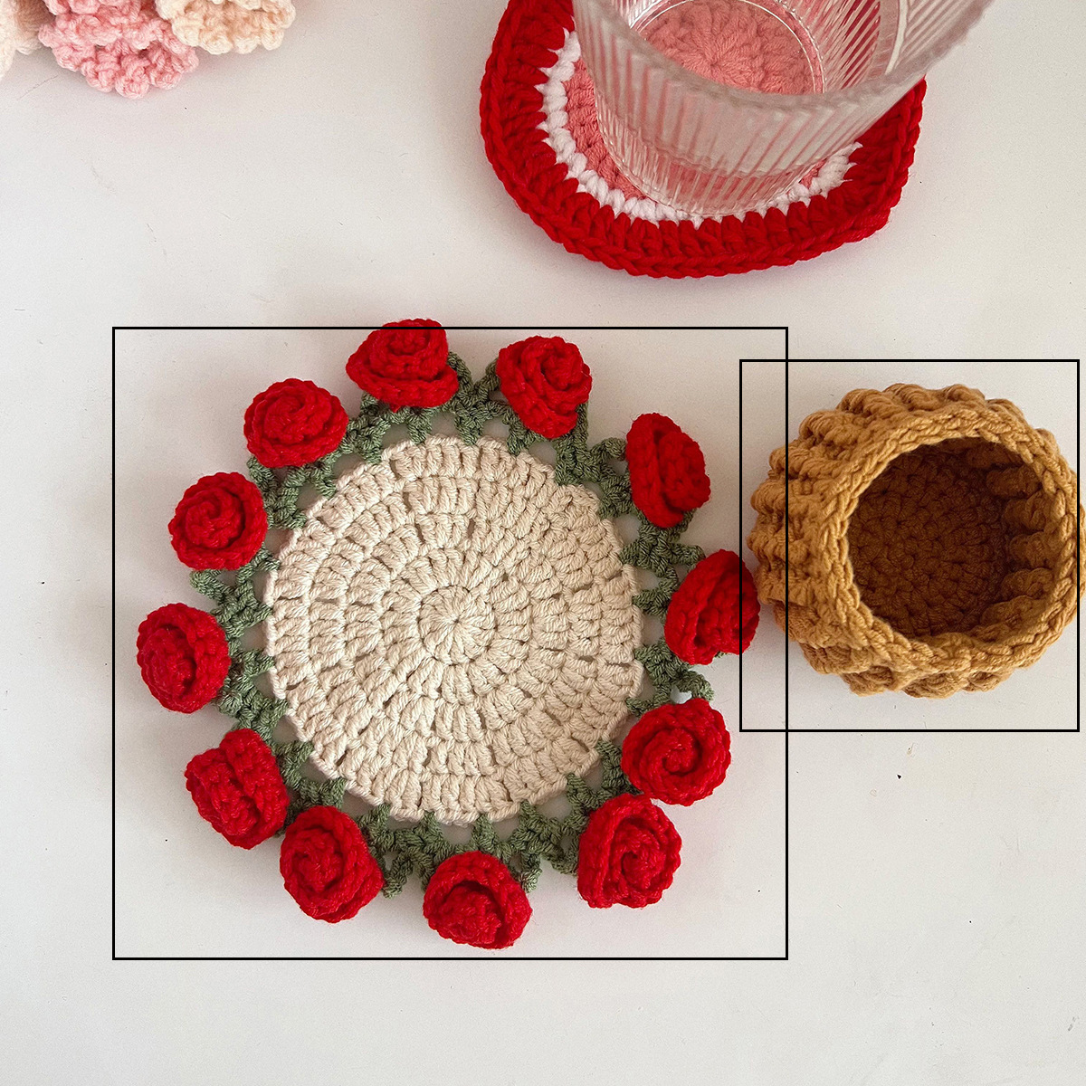 Picture of Beginner Handmade Weaving DIY Materials Kit, Yarn, Crochet, Lily of the Valley Gradient Coaster Gift for Girlfriend