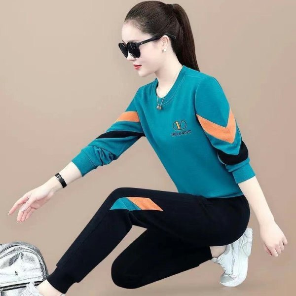 Round neck casual sports suit women's Spring and Autumn 2023 New loose running clothes women's sweater two-piece set
