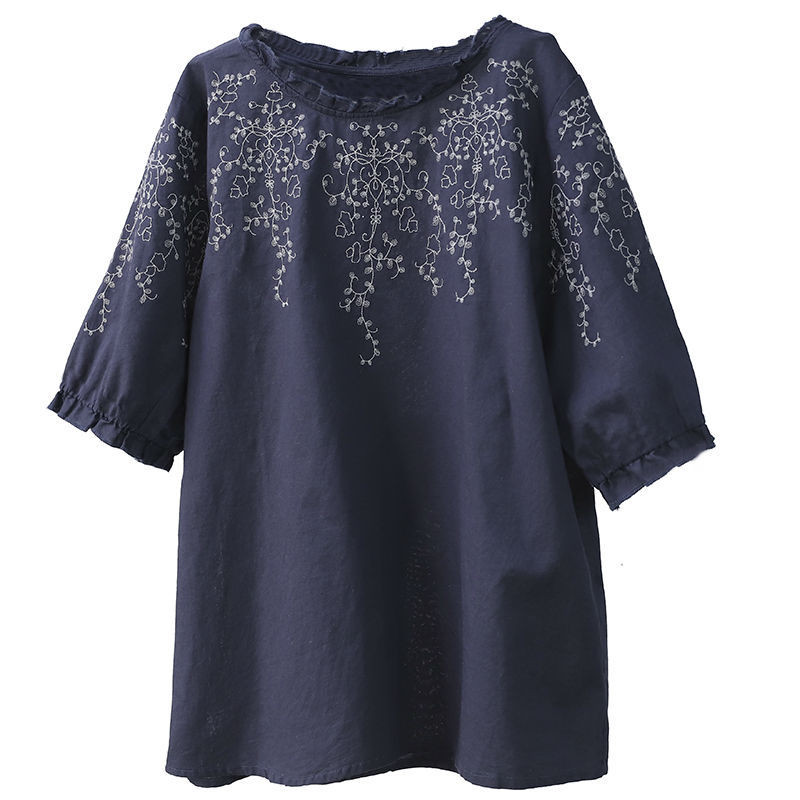 Picture of 2025 Summer Clothes for Middle-Aged Women, Fashionable Summer Loose Large Size Mother's Wear T-Shirts, Women's Age-Reducing Lace Tops, Small Shirts