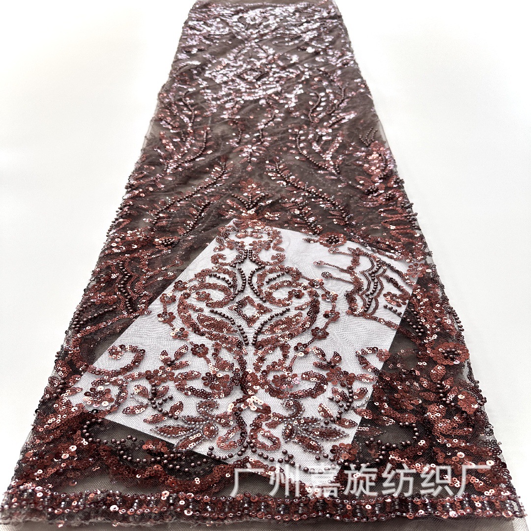 African Botanical Pattern Beaded Tube Lace Fabric Wedding Dress Model Evening Dress Sequin Embroidered Cloth Beaded lace